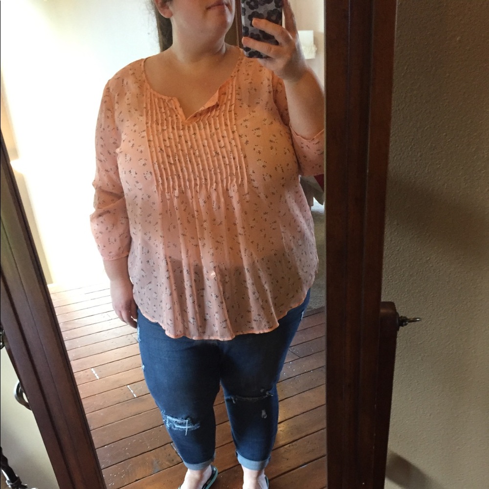 Sheer coral blouse